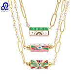 Evil Eye Pearl Chain Necklace Enamel Evil Eye Pendant for Women Men BT639