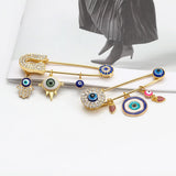 Lucky Eye Heart Fatima Hamsa Hand Evil Eye Charm Brooch Pin