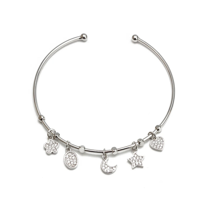 Lucky Eye Heart Fatima Hamsa Hand Star Moon Charm Bangle Bracelet