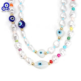 Lucky Eye Pearl Seed Beads Necklace Heart Evil Eye Bead Necklace