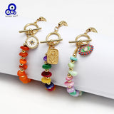 Natural Stone Beads Bracelet with Evil Eye Charm for Women