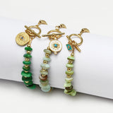 Natural Stone Beads Bracelet with Evil Eye Charm for Women