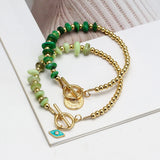 Natural Stone Beads Bracelet with Evil Eye Charm for Women
