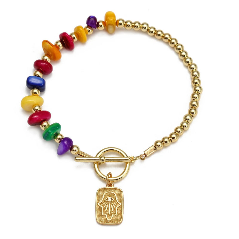 Natural Stone Beads Bracelet with Evil Eye Charm for Women