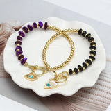 Natural Stone Beads Bracelet with Evil Eye Charm for Women