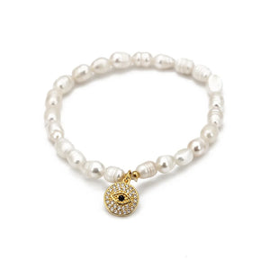 Pearl Beads Fatima Hand Evil Eye Charm Bracelet BE72