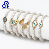Pearl Beads Fatima Hand Evil Eye Charm Bracelet BE72
