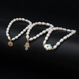Pearl Beads Fatima Hand Evil Eye Charm Bracelet BE72