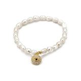 Pearl Beads Fatima Hand Evil Eye Charm Bracelet BE72