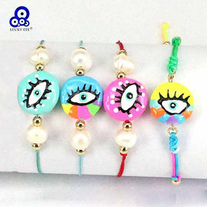 Lucky Eye Pearl Charm Bracelet Evil Eye Bracelet for Women Girls