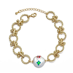 Vintage Evil Eye Bracelet with Pearl Charm