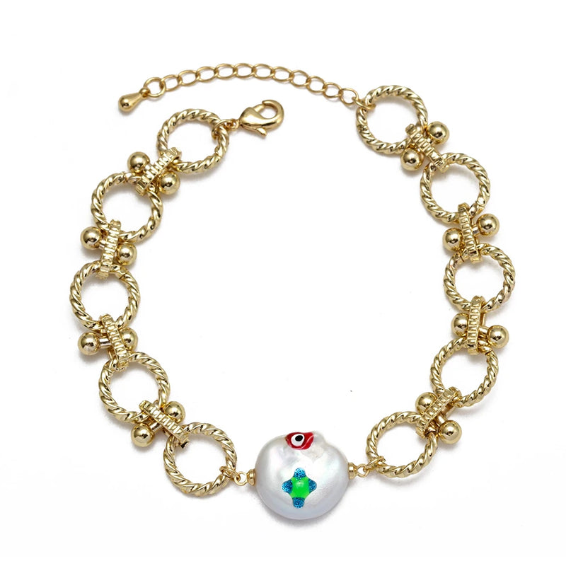 Vintage Evil Eye Bracelet with Pearl Charm
