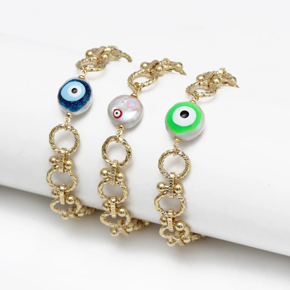 Vintage Evil Eye Bracelet with Pearl Charm