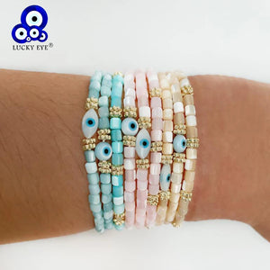 Evil Eye Bead Shell Bracelet for Women Girls