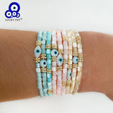 Evil Eye Bead Shell Bracelet for Women Girls
