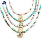 Lucky Eye Natural Stone Metal Bead Necklace Evil Eye Pendant Necklace