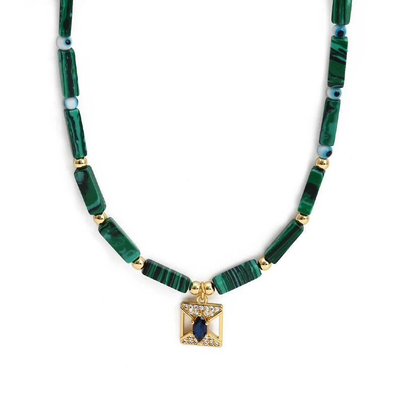 Lucky Eye Natural Stone Metal Bead Necklace Evil Eye Pendant Necklace