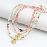 Lucky Eye Natural Stone Metal Bead Necklace Evil Eye Pendant Necklace