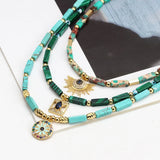 Lucky Eye Natural Stone Metal Bead Necklace Evil Eye Pendant Necklace