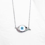 Rainbow Zircon Evil Eye Pendant Necklace S925 Sterling Silver Jewelry