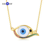 Rainbow Zircon Evil Eye Pendant Necklace S925 Sterling Silver Jewelry