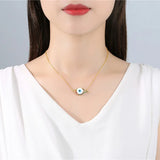 Rainbow Zircon Evil Eye Pendant Necklace S925 Sterling Silver Jewelry