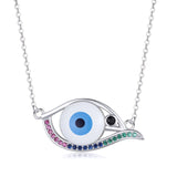 Rainbow Zircon Evil Eye Pendant Necklace S925 Sterling Silver Jewelry