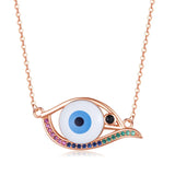 Rainbow Zircon Evil Eye Pendant Necklace S925 Sterling Silver Jewelry