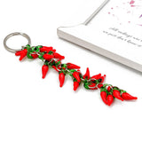 Lucky Eye Red Pepper Charm Keychain Silver Ring Car Keyring