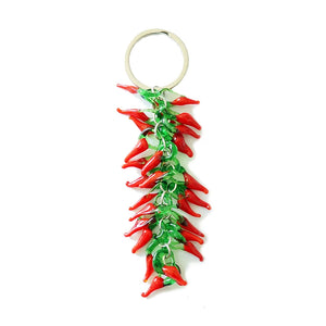 Lucky Eye Red Pepper Charm Keychain Silver Ring Car Keyring