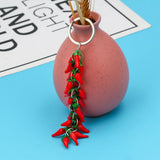 Lucky Eye Red Pepper Charm Keychain Silver Ring Car Keyring