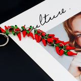 Lucky Eye Red Pepper Charm Keychain Silver Ring Car Keyring
