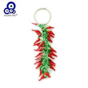 Lucky Eye Red Pepper Charm Keychain Silver Ring Car Keyring