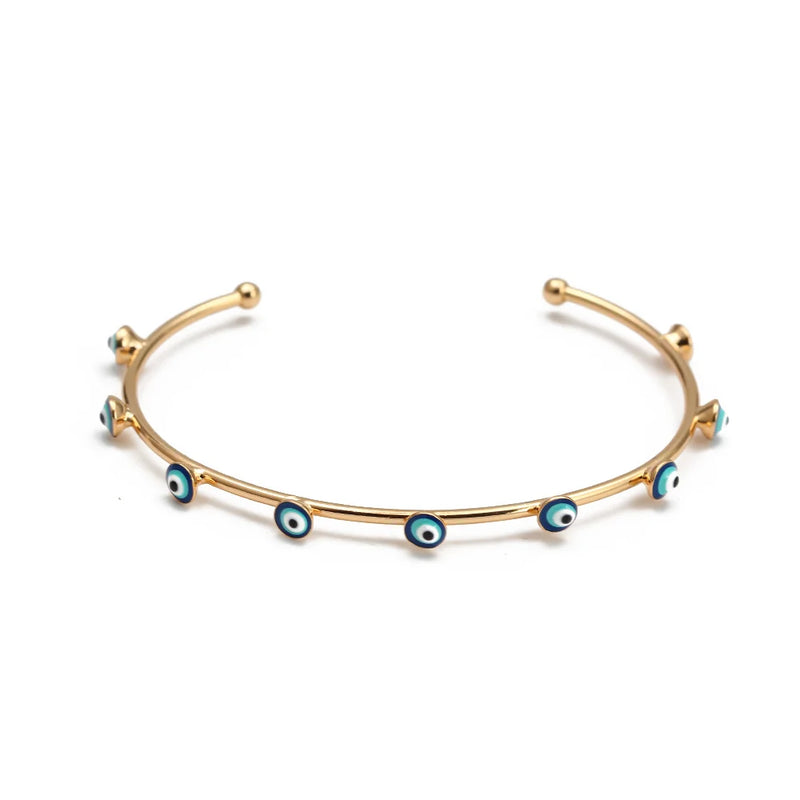 Evil Eye Copper Cuff Bangle Adjustable Open Cuff
