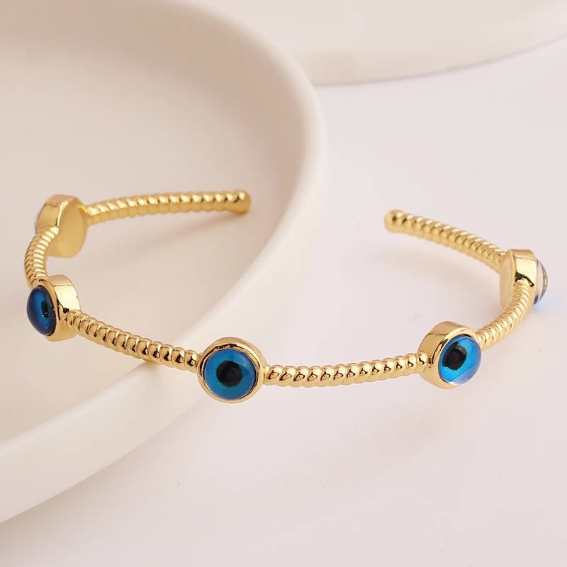 Evil Eye Bangle Copper Adjustable Charm Cuff Bracelet for Women