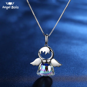 Angel Wing Pendant S925 Silver Austrian Crystal Necklace