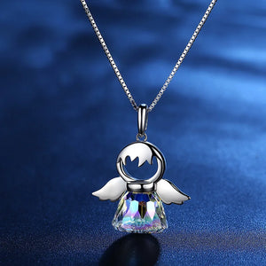 Angel Wing Pendant S925 Silver Austrian Crystal Necklace