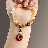 Lucky Round Jade Pendant Chalcedony Bracelet for Women
