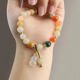 Lucky Round Jade Pendant Chalcedony Bracelet for Women