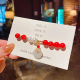 Natural Red Chalcedony Pearl Bracelet Lucky Round Jade Pendant Fine Jewelry