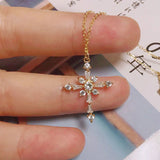 Female Cross Necklace Cubic Zirconia Small Choker Pendant