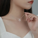 925 Silver Lucky Flower Circle Charm Necklace with Diamond Leaf Set