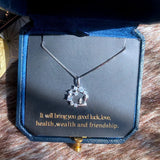 925 Silver Lucky Flower Circle Charm Necklace with Diamond Leaf Set