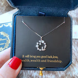 925 Silver Lucky Flower Circle Charm Necklace with Diamond Leaf Set