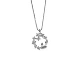 925 Silver Lucky Flower Circle Charm Necklace with Diamond Leaf Set