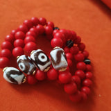 Safety Sherpa Red Glass Tiger Teeth Dzi Beads Agate Bracelet