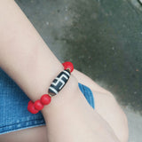 Safety Sherpa Red Glass Tiger Teeth Dzi Beads Agate Bracelet