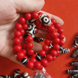 Safety Sherpa Red Glass Tiger Teeth Dzi Beads Agate Bracelet