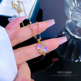Opal Flower Necklace for Women Stainless Steel Clover Pendant