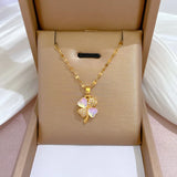 Opal Flower Necklace for Women Stainless Steel Clover Pendant